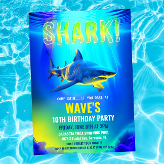Neon Glow Shark zum Geburtstag Einladung