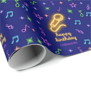 Neon Glow Singing Karaoke Name Birthday Geschenkpapier