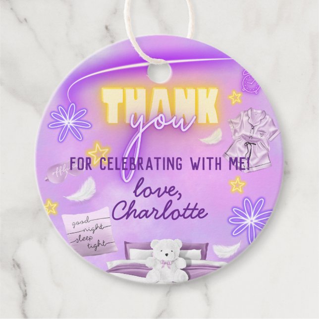 Neon Glow Sleepover Slumber Party Vielen Dank Geschenkanhänger (Vorderseite)