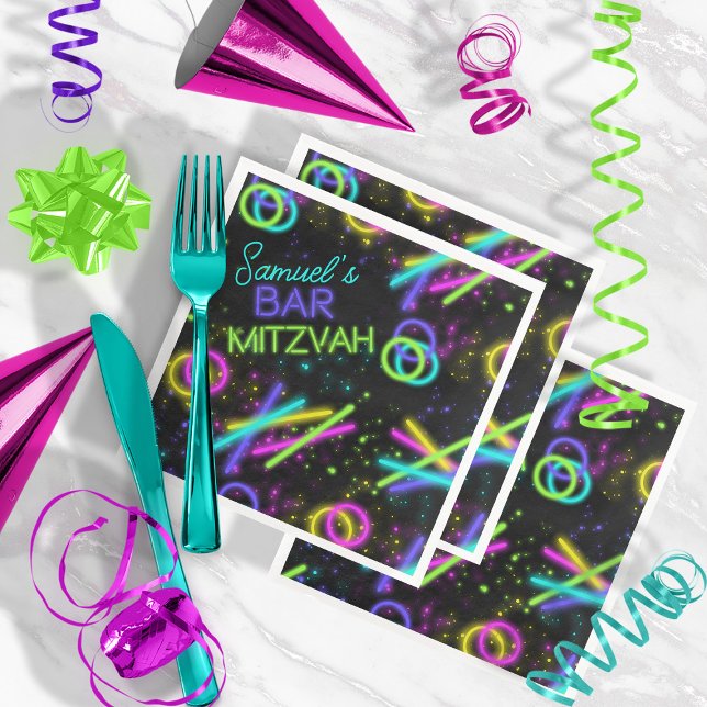 Neon Glow Stick Bar Mitzvah ID991 Serviette (In Situ)