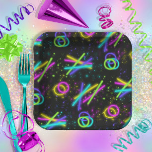 Neon Glow Stick Nahtloses Muster ID923 Pappteller