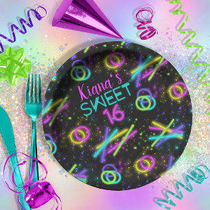 Neon Glow Stick Sweet 16 Name ID760 Pappteller