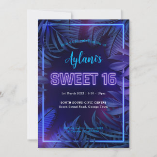 Neon Glow Sweet 16 Geburtstagsparty Einladung