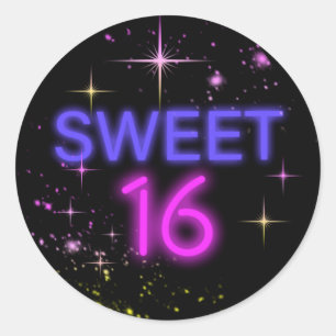 Neon Glow Sweet 16 ID760 Runder Aufkleber