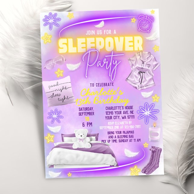Neon Glow Teen Tween Girls Slumber Sleepover Party Einladung (Von Creator hochgeladen)