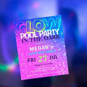 Neon-Glow-Teenies Budget-Geburtstags-Einladung