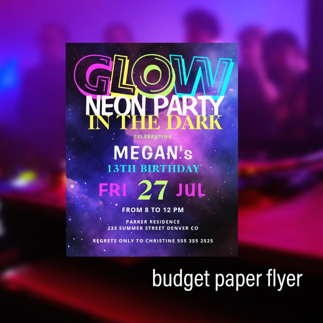 Neon Glow Tees Geburtstagsfeier Einladung Flyer (Von Creator hochgeladen)
