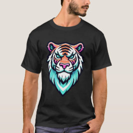 Neon Glow Tiger Head Bold Graphic Art T - Shirt