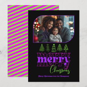 Neon Glow Tree Doodle Modernes Retro Holiday Foto Feiertagskarte