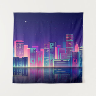Neon Glow Vintag Night City Wandteppich