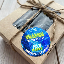 Neon Glows Boys Pool Party Blue Green Vielen Dank Runder Aufkleber