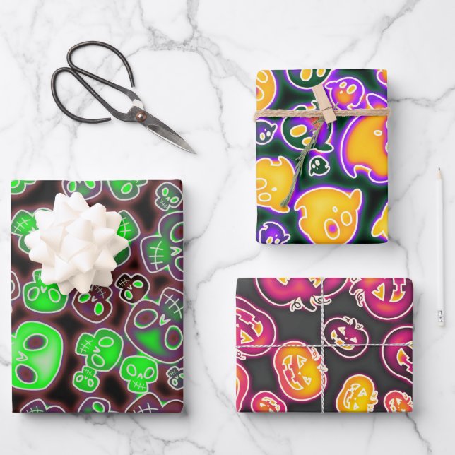 Neon Glows Critters Geschenkpapier Set (Vorderseite)