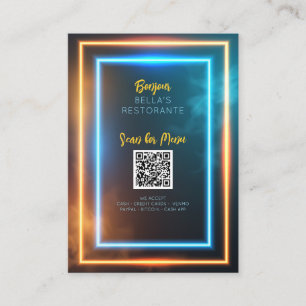 Neon Glows Menu Restaurant QR Code Table Sign Visitenkarte
