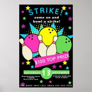 Neon-Glühen Bowling Nacht Flyer, Bowling-Turnier Poster