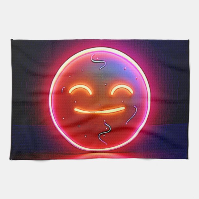 Neon-Glühende Fröhliche Gesichtskunst Geschirrtuch (Horizontal)
