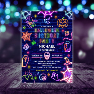 Neon-Glühende Halloween-Geburtstagsfeier in der Du Einladung