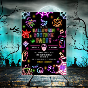 Neon-Glühende Halloween-Kostenparty Einladung