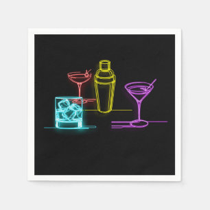 Neon Glühlichter Farbige Cocktails 21. Geburtstag Serviette