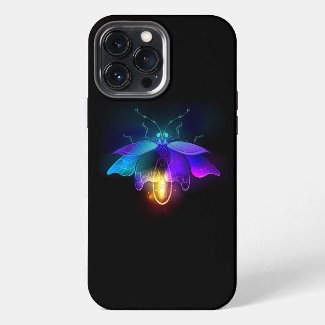 Neon-Glühwürmchen auf Schwarz iPhone Hülle (Rückseite)