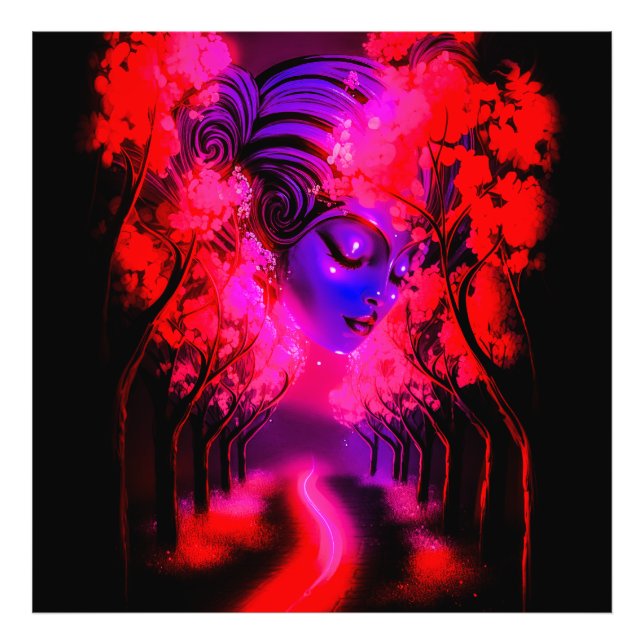 Neon Goddess in Enchanted Forest Fotodruck (Vorne)