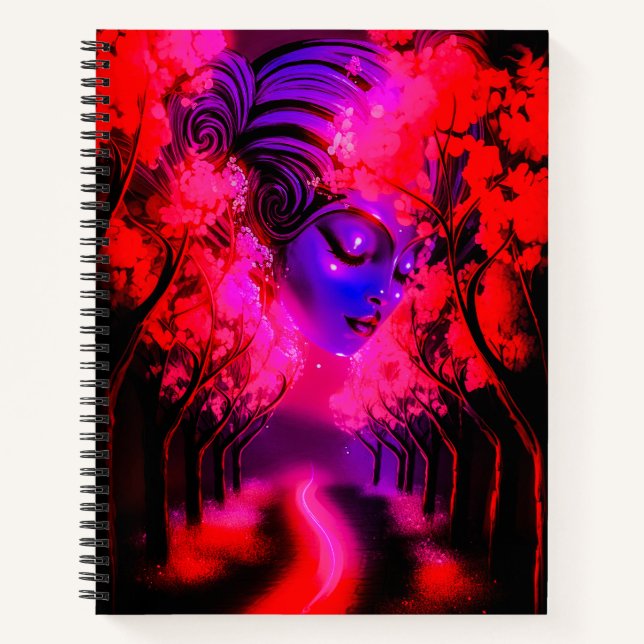 Neon Goddess in Enchanted Forest Notizbuch (Vorderseite)