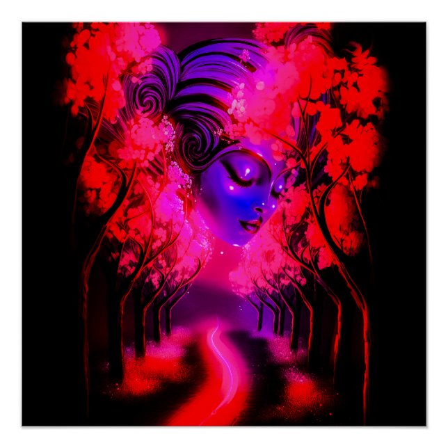 Neon Goddess in Enchanted Forest Poster (Vorderseite)