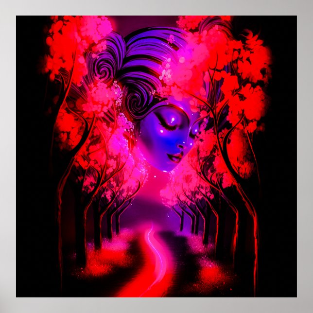 Neon Goddess in Enchanted Forest Poster (Vorne)