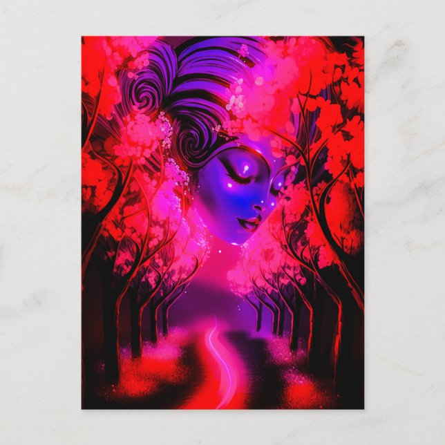 Neon Goddess in Enchanted Forest Postkarte (Vorderseite)