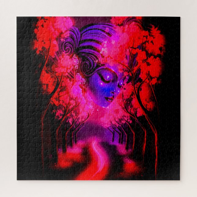 Neon Goddess in Enchanted Forest Puzzle (Vertikal)