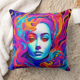 Neon Goddess mit blühendem kosmischem Haar Kissen