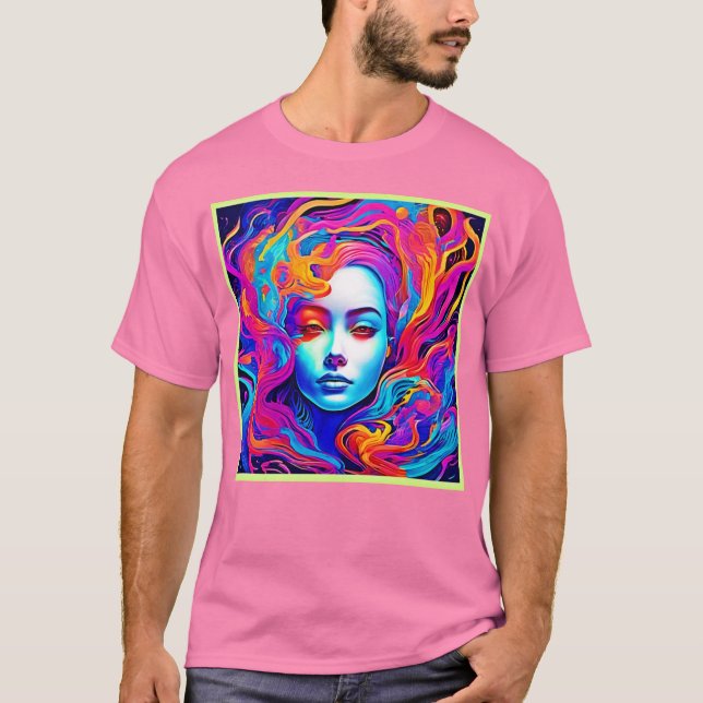 Neon Goddess mit blühendem kosmischem Haar T-Shirt (Vorderseite)
