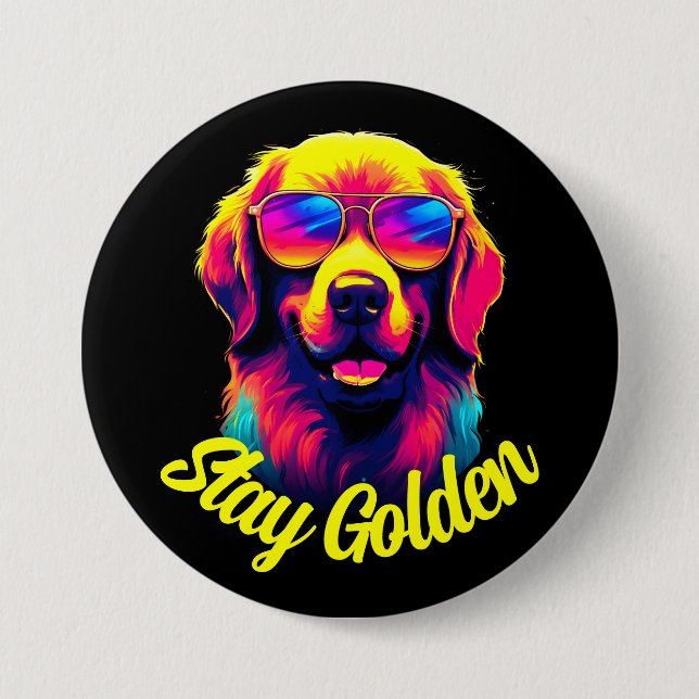 Neon Golden Retriever Button (Vorderseite)