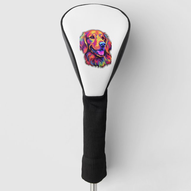 Neon Golden Retriever Golf Headcover (Vorderseite)