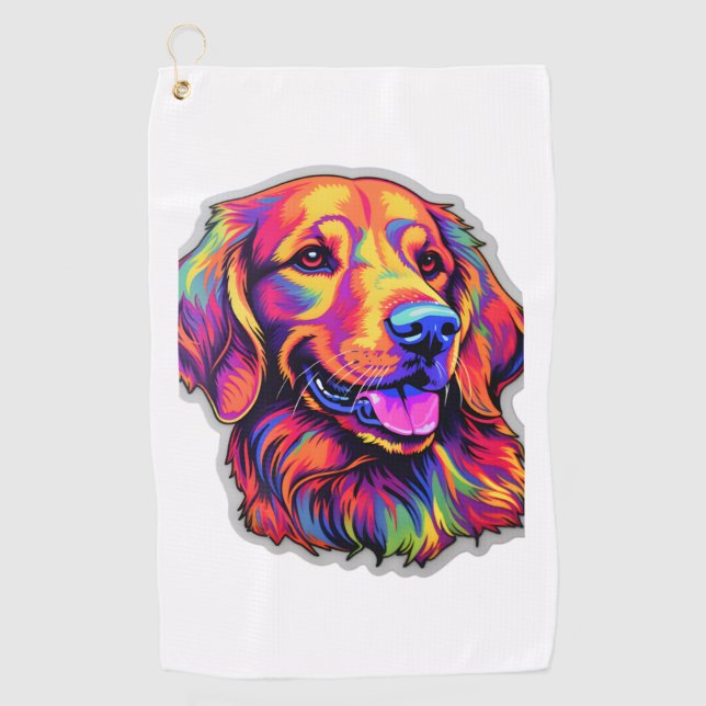 Neon Golden Retriever Golfhandtuch (Vorderseite)