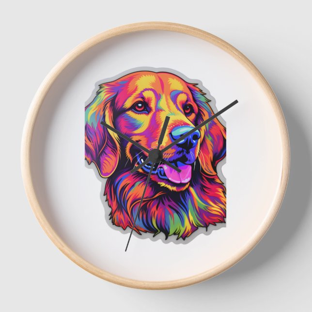 Neon Golden Retriever Uhr (Vorderseite)