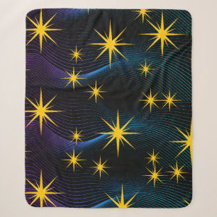 Neon Goldene Sterne Kosmische Welle Sherpa-Decke Sherpadecke