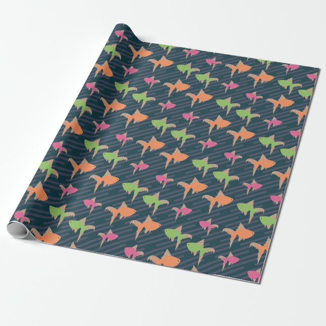 Neon Goldfish Retro Farbiges Fun Muster Geschenkpapier (Ungerollt)