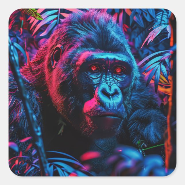 Neon Gorilla Quadratischer Aufkleber (Vorderseite)