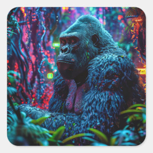 Neon Gorilla Quadratischer Aufkleber
