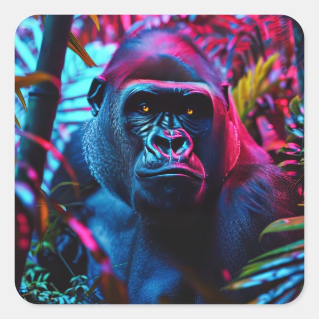 Neon Gorilla Quadratischer Aufkleber (Vorderseite)
