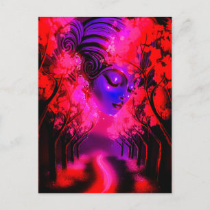 Neon-Göttin im verzauberten Wald Postkarte