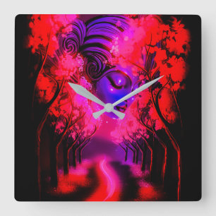 Neon-Göttin im verzauberten Wald Quadratische Wanduhr