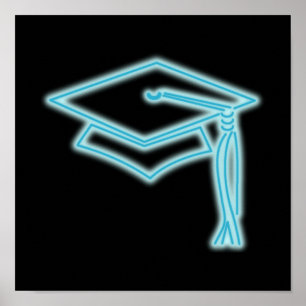 Neon Grad Cap Light Blue Poster