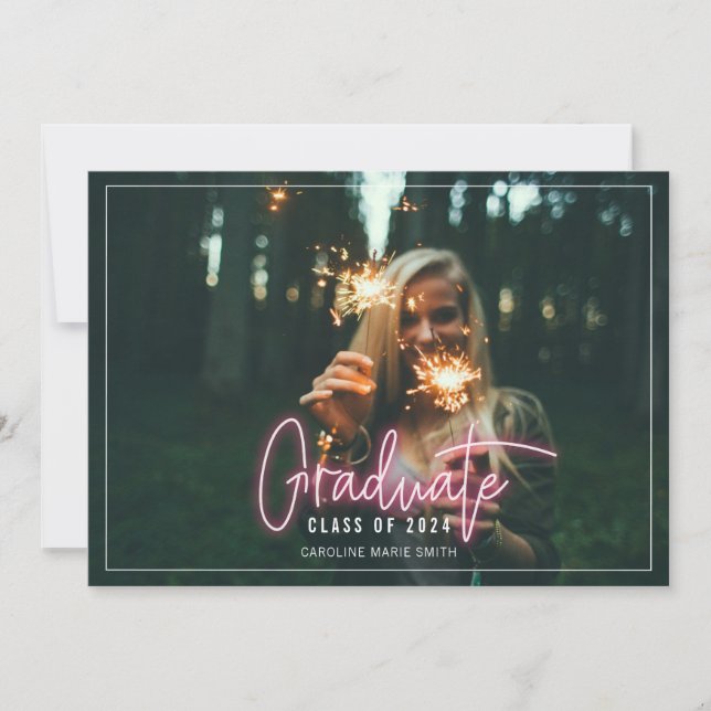 Neon Graduate Abschluss Foto Einladung (Vorderseite)