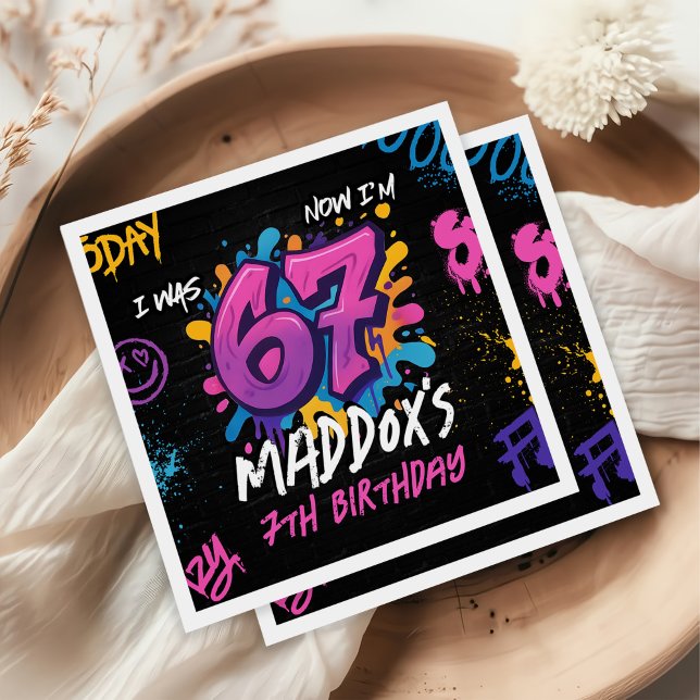 Neon Graffiti 6 7 Meme Trend Six Seven Birthday Serviette (Von Creator hochgeladen)