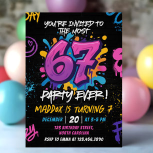 Neon Graffiti 6 7 Meme Trend Six Seven Geburtstag Einladung