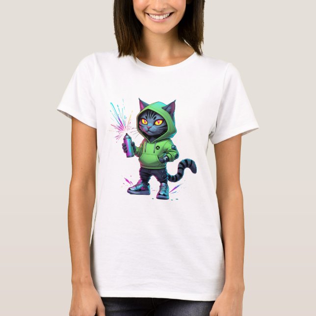 Neon Graffiti Cat - Futuristic Cyberpunk Street Ar T-Shirt (Vorderseite)