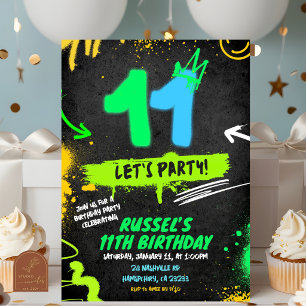 Neon-Graffiti-Einladung zum 11. Geburtstag Einladung
