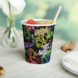 Neon-Graffiti-Gaming-Muster Pappbecher