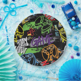 Neon-Graffiti-Gaming-Muster Pappteller